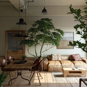 Trang trí phòng khách kết hợp cây xanh
