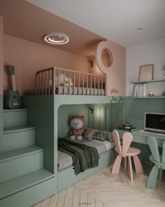 Thiết kế phòng ngủ cho hai bé có màu sắc đối lập